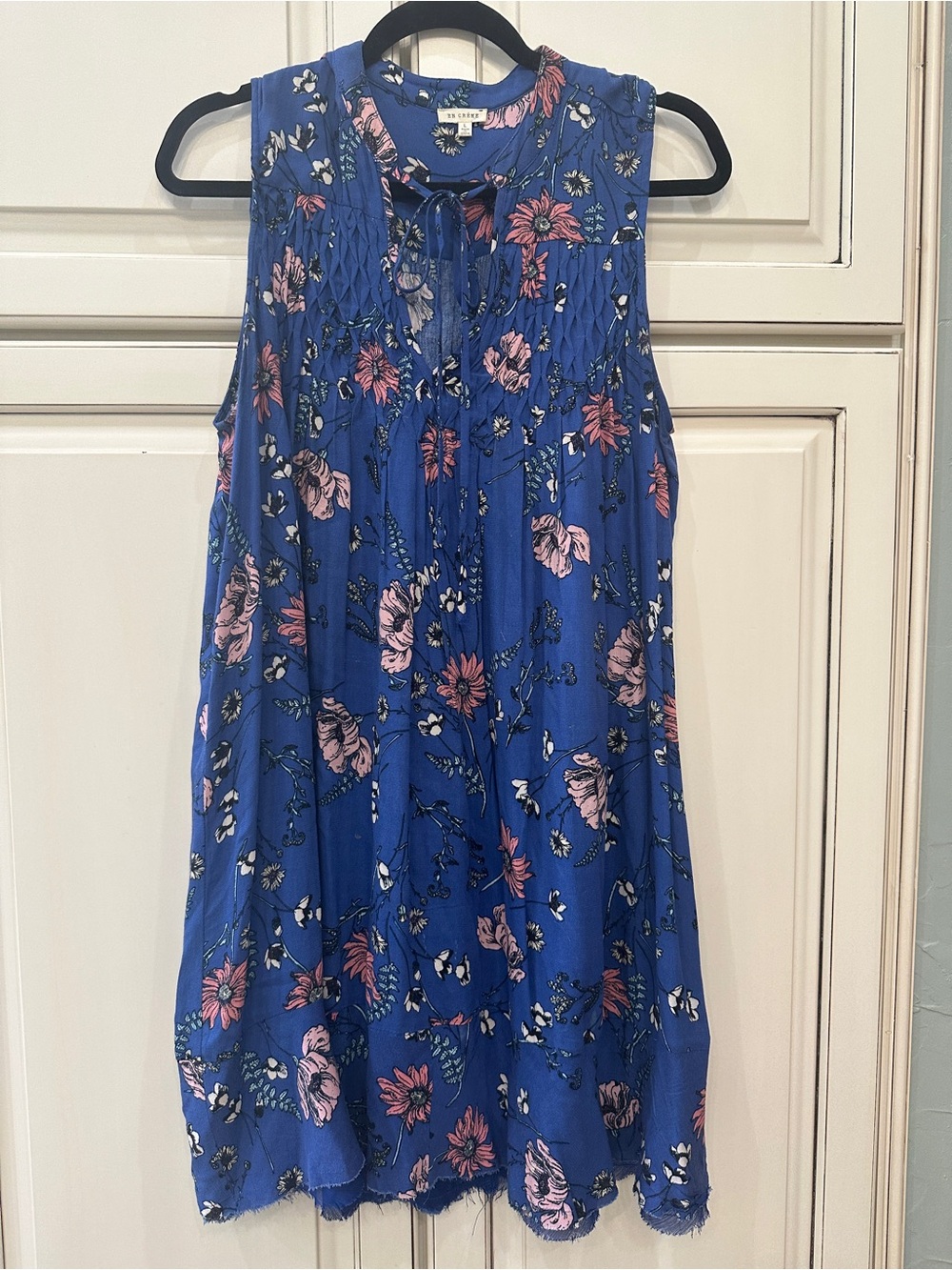 Women's 'En Creme' Blue Floral Sleeveless Dress - Size Large